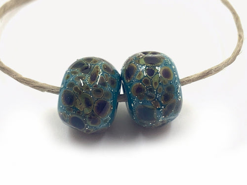 Frit Pair Nuggets with Fine Silver - Blue Chalcedony on Cotswold Blue