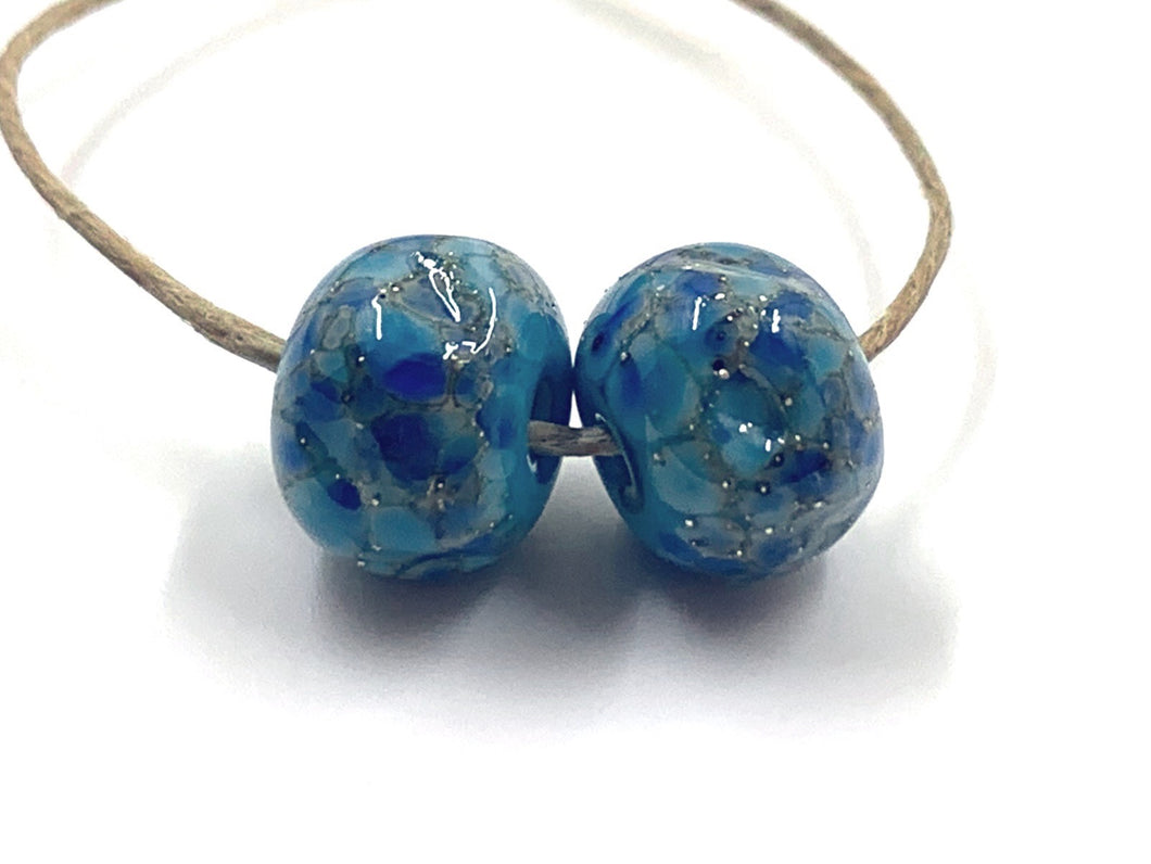 Frit Pair Nuggets with Fine Silver - Winter Blues on Turquoise