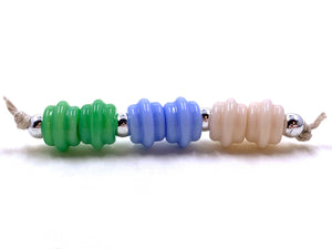 Ribbed Spacers - green grasshopper, light periwinkle, and butter pecan